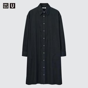 Long Sleeve Business Casual Goth Shirt Dress Button Front Rayon Black Small